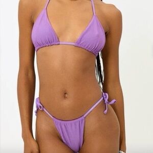 NWT FRANKIES BIKINIS Tia Ribbed Violet Set x Size Large